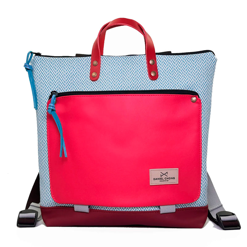 Mochila Book Holder Cuadrada Impermeable con bolsillo extra Daniel Chong - Espiga con bolsillo fucsia