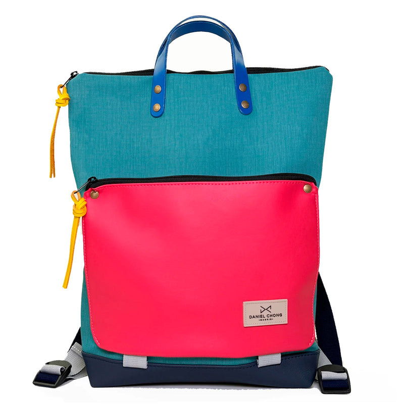 Mochila Book Holder Impermeable con bolsillo extra Daniel Chong - Turquesa con bolsillo fucsia