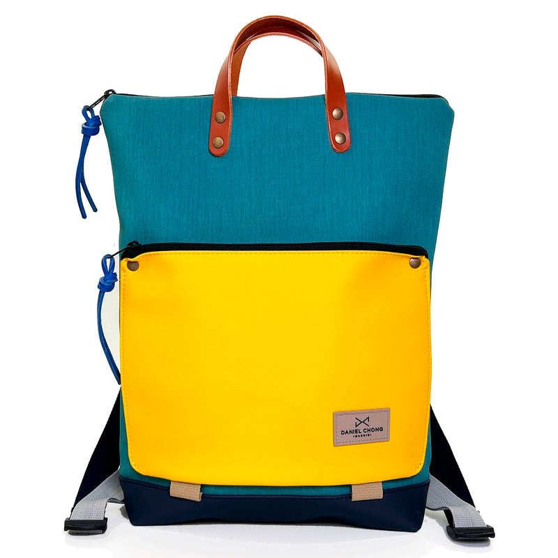 Mochila Book Holder Impermeable con bolsillo extra Daniel Chong - Turquesa con bolsillo amarillo