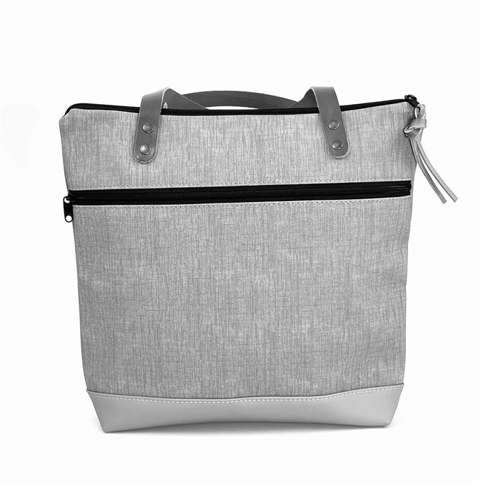 Bolso Book Holder Cuadrado Impermeable con bolsillo extra Daniel Chong - Gris con bolsillo rosa