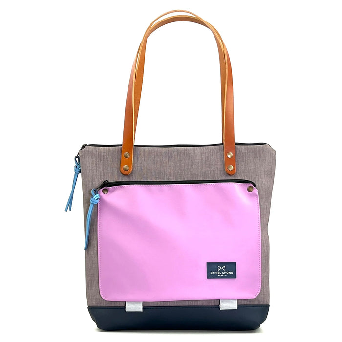 Bolso Book Holder Cuadrado Impermeable con bolsillo extra Daniel Chong - Gris con bolsillo rosa