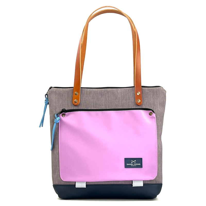 Bolso Book Holder Cuadrado Impermeable con bolsillo extra Daniel Chong - Gris con bolsillo rosa