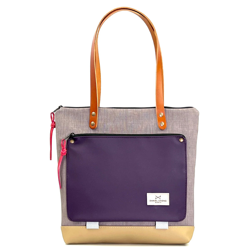 Bolso Book Holder Cuadrado Impermeable con bolsillo extra Daniel Chong - Gris con bolsillo violeta