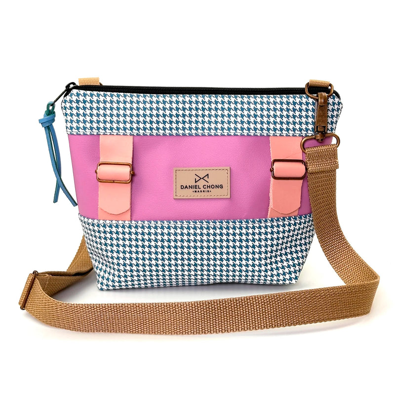 Bandolera Mini Basket Daniel Chong - Rosa, fucsia y pata de gallo