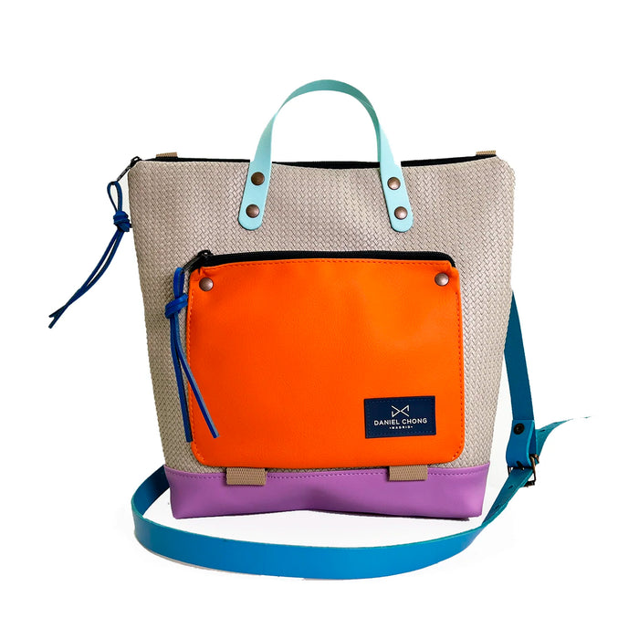 Bandolera Book Holder Cuadrada Impermeable con bolsillo extra Daniel Chong - Beige con bolsillo naranja