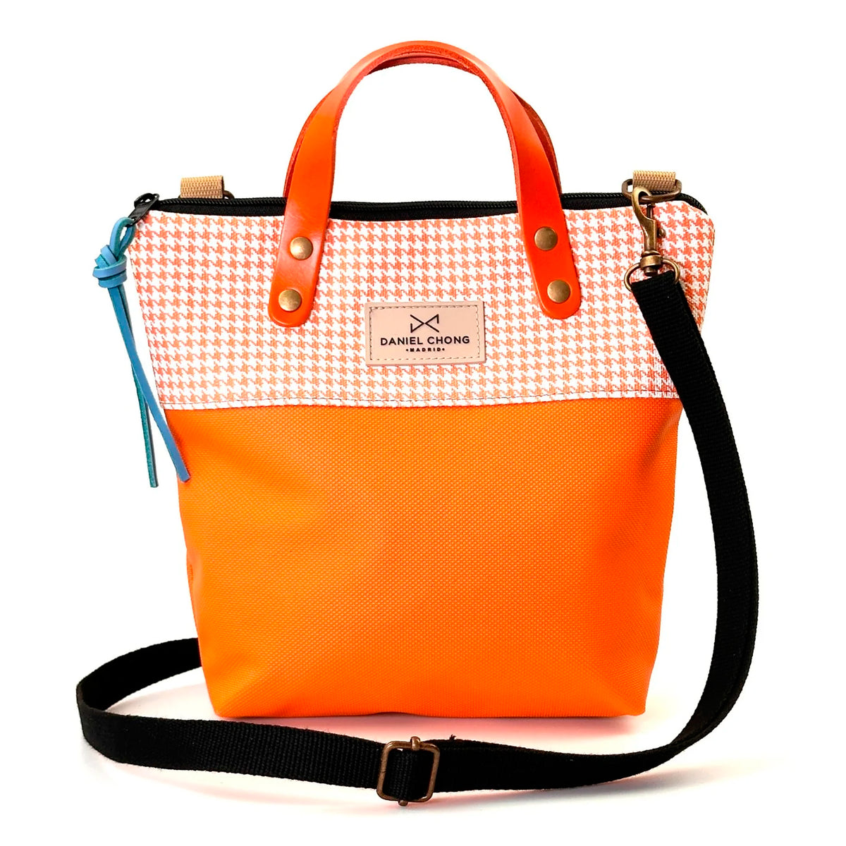 Bandolera mini impermeable con asas Daniel Chong - Asas naranja cuerpo pata de gallo y naranja