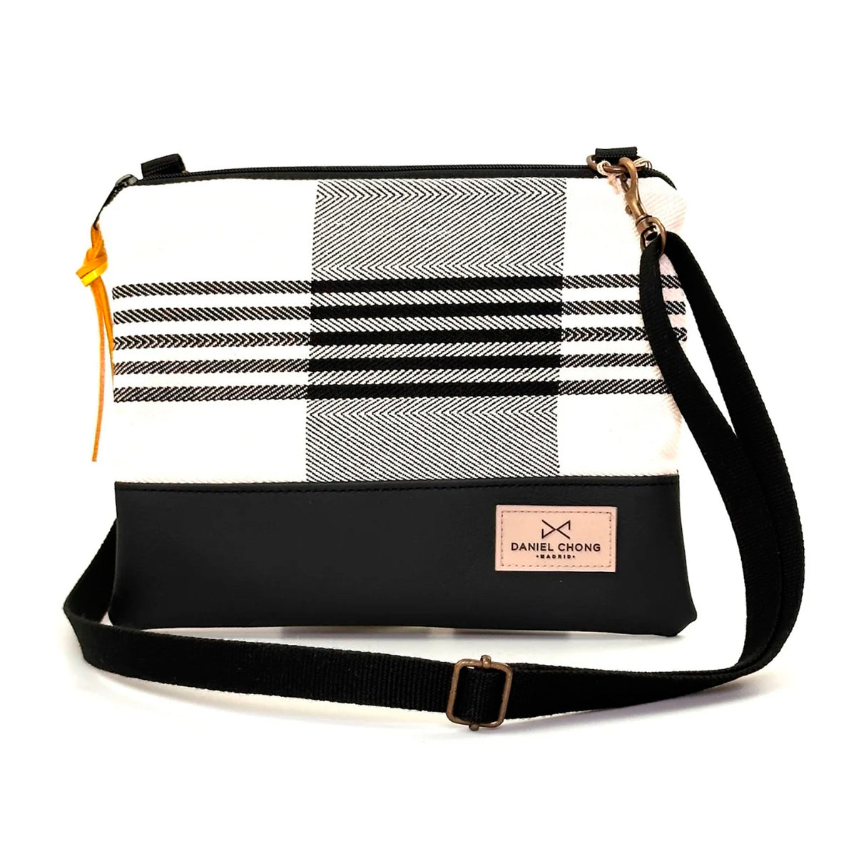 Bandolera mini cuadrada loneta Daniel Chong - Rayas con base negra