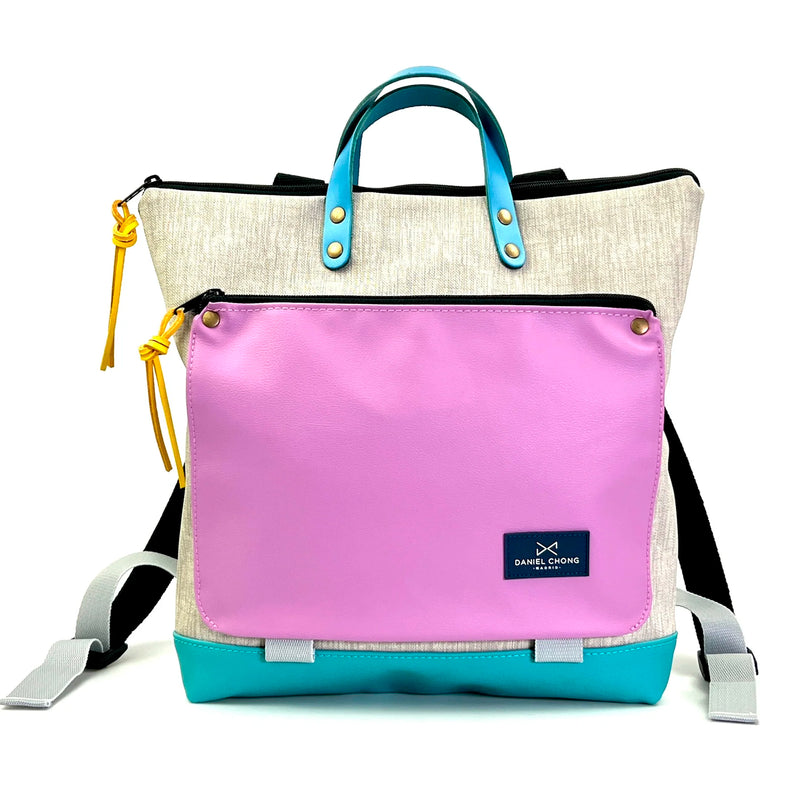 Mochila Book Holder Cuadrada Impermeable con bolsillo extra Daniel Chong - Gris con bolsillo lila