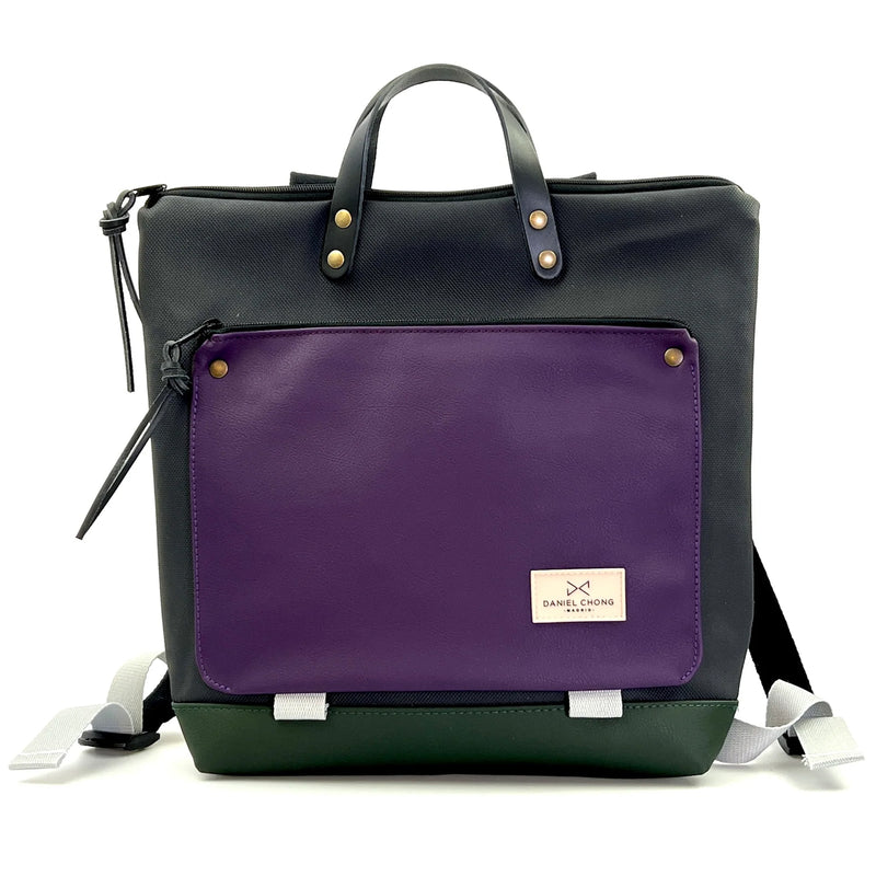 Mochila Book Holder Cuadrada Impermeable con bolsillo extra Daniel Chong - Negra con bolsillo violeta