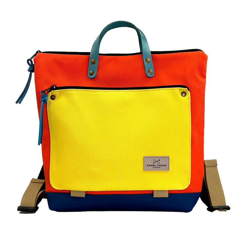 Mochila Book Holder Cuadrada Zafiro con bolsillo extra Daniel Chong - Naranja con bolsillo amarillo