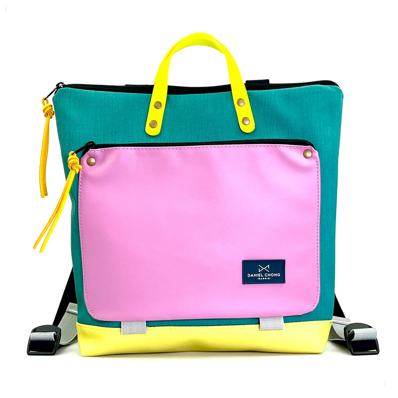 Mochila Book Holder Cuadrada Impermeable con bolsillo extra Daniel Chong - Turquesa con bolsillo rosa