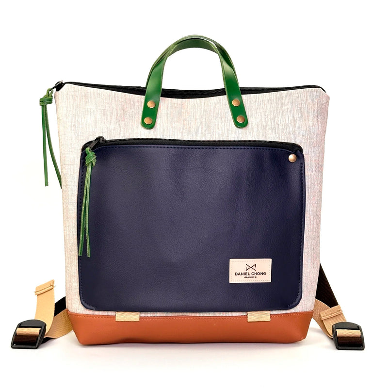 Mochila Book Holder Cuadrada Impermeable con bolsillo extra Daniel Chong - Gris con bolsillo azul