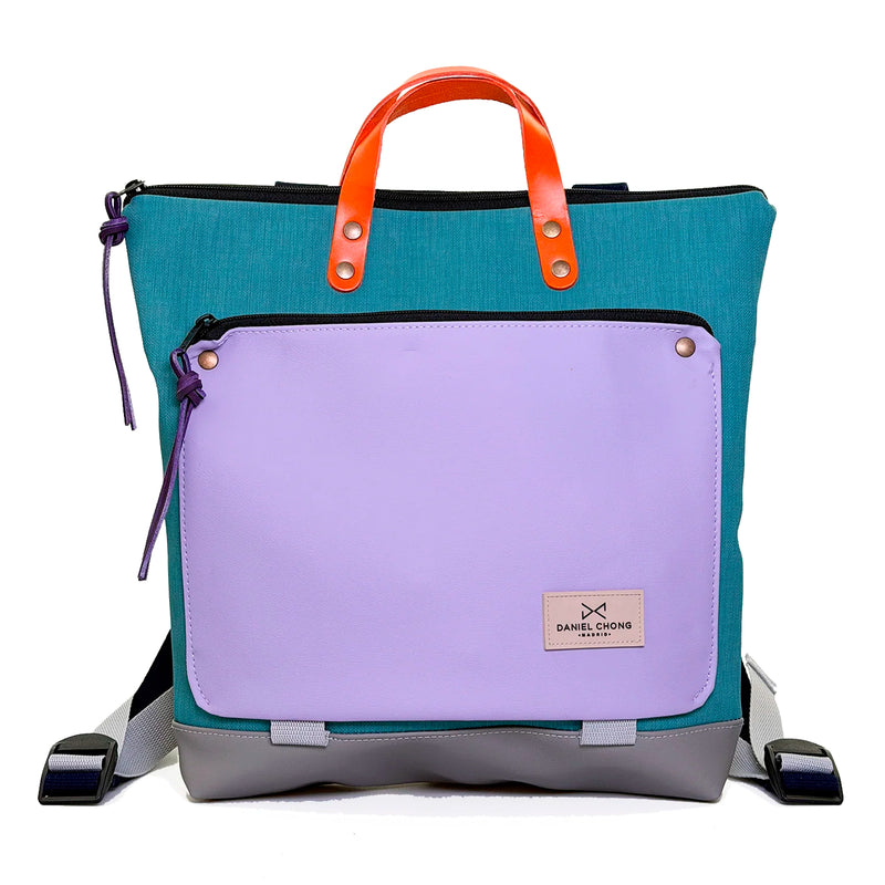 Mochila Book Holder Cuadrada Impermeable con bolsillo extra Daniel Chong - Turquesa con bolsillo lila