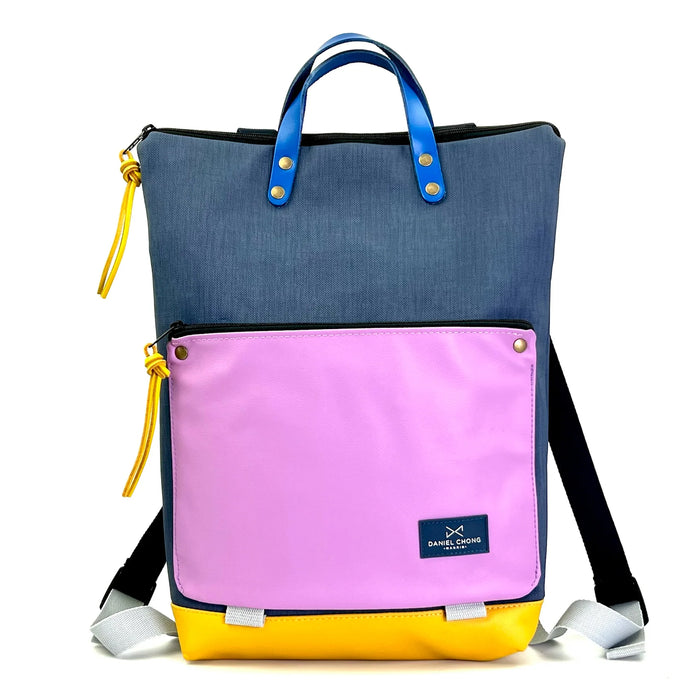 Mochila Book Holder Impermeable con bolsillo extra Daniel Chong - Azul con bolsillo rosa