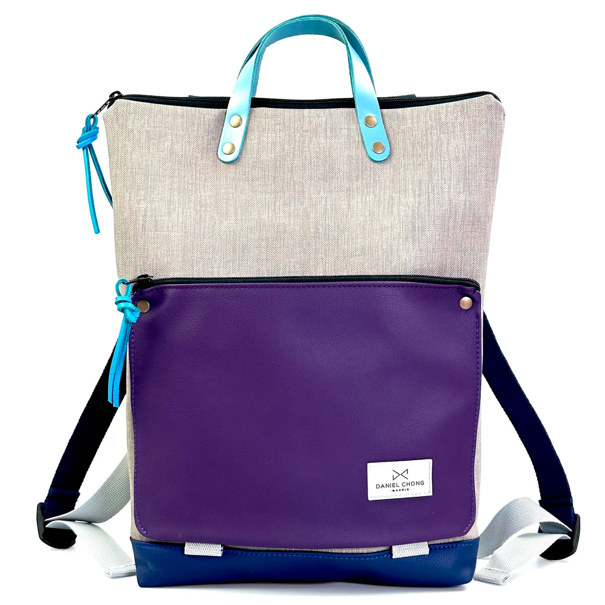 Mochila Book Holder Impermeable con bolsillo extra Daniel Chong - Gris con bolsillo violeta