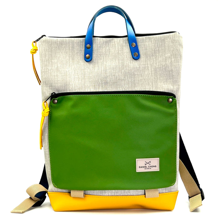 Mochila Book Holder Impermeable con bolsillo extra Daniel Chong - Gris con bolsillo verde