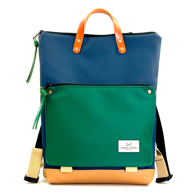 Mochila Book Holder Impermeable con bolsillo extra Daniel Chong - Azul con bolsillo verde