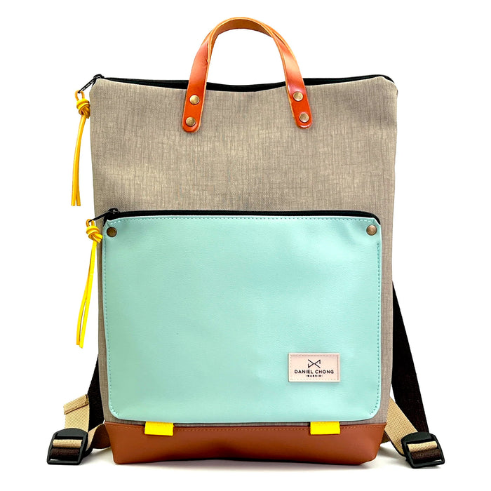 Mochila Book Holder Impermeable con bolsillo extra Daniel Chong - Gris con bolsillo menta