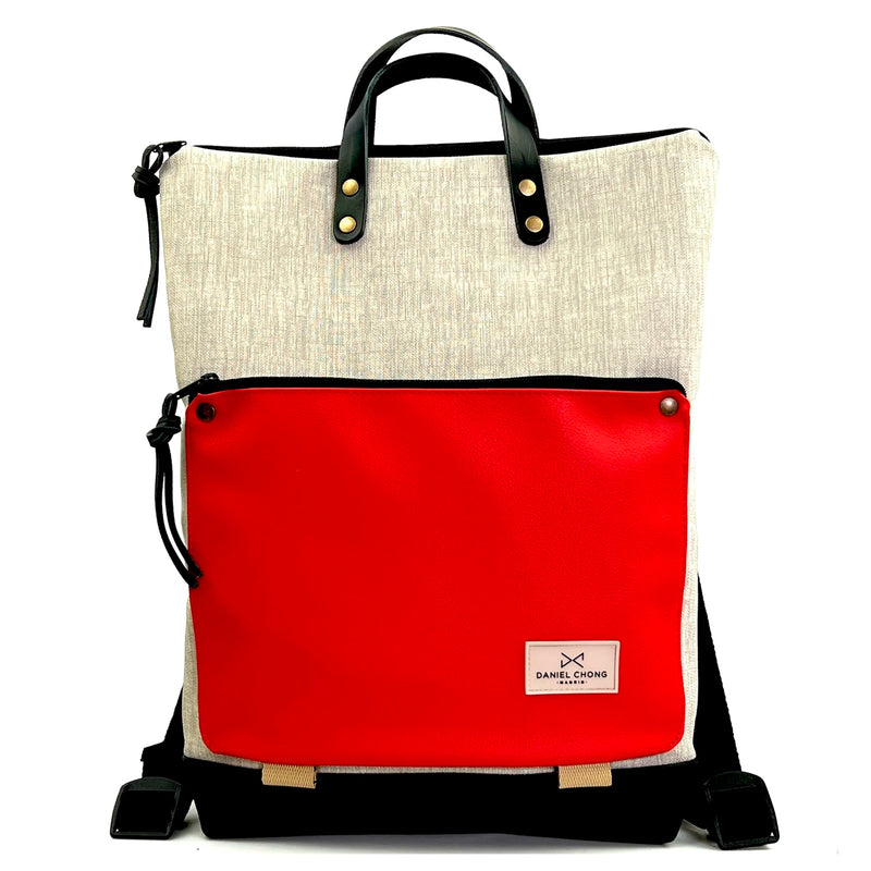 Mochila Book Holder Impermeable con bolsillo extra Daniel Chong - Gris con bolsillo rojo