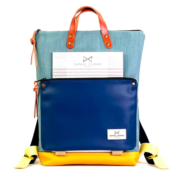 Mochila Book Holder Impermeable con bolsillo extra Daniel Chong - Azul con bolsillo azul