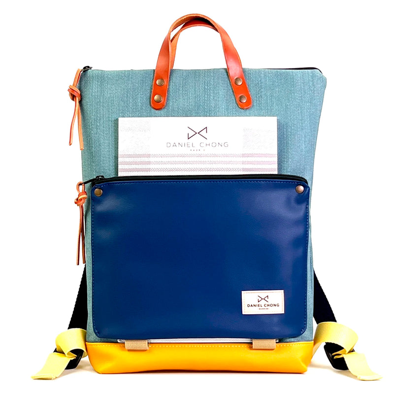 Mochila Book Holder Impermeable con bolsillo extra Daniel Chong - Azul con bolsillo azul