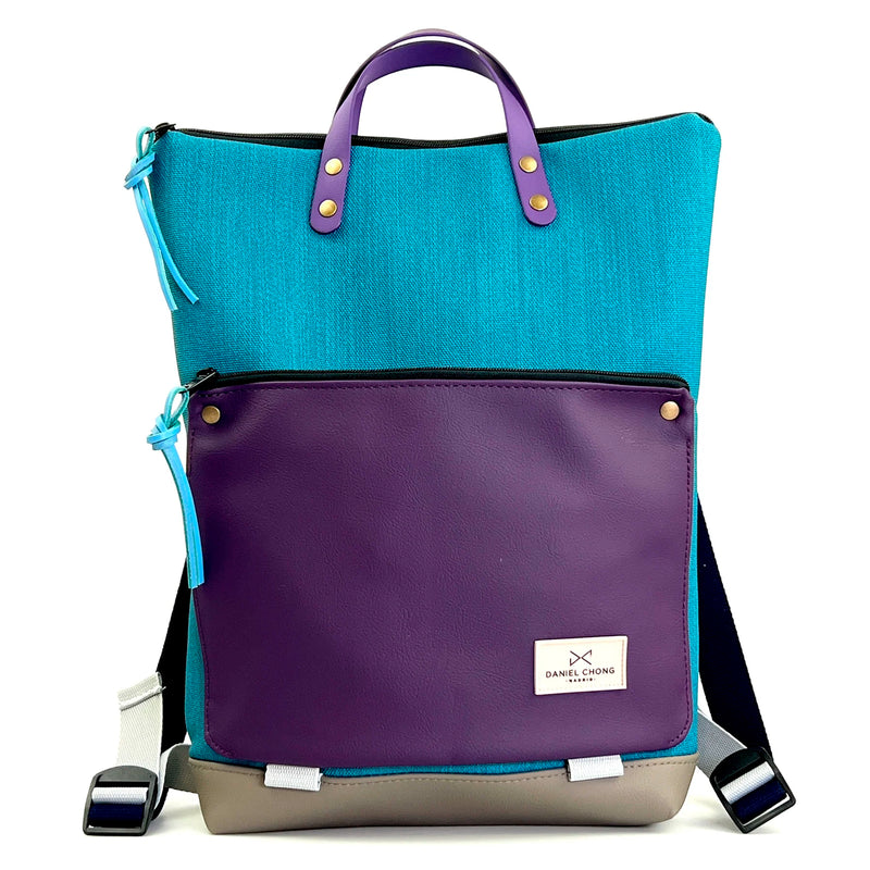 Mochila Book Holder Impermeable con bolsillo extra Daniel Chong - Turquesa con bolsillo violeta