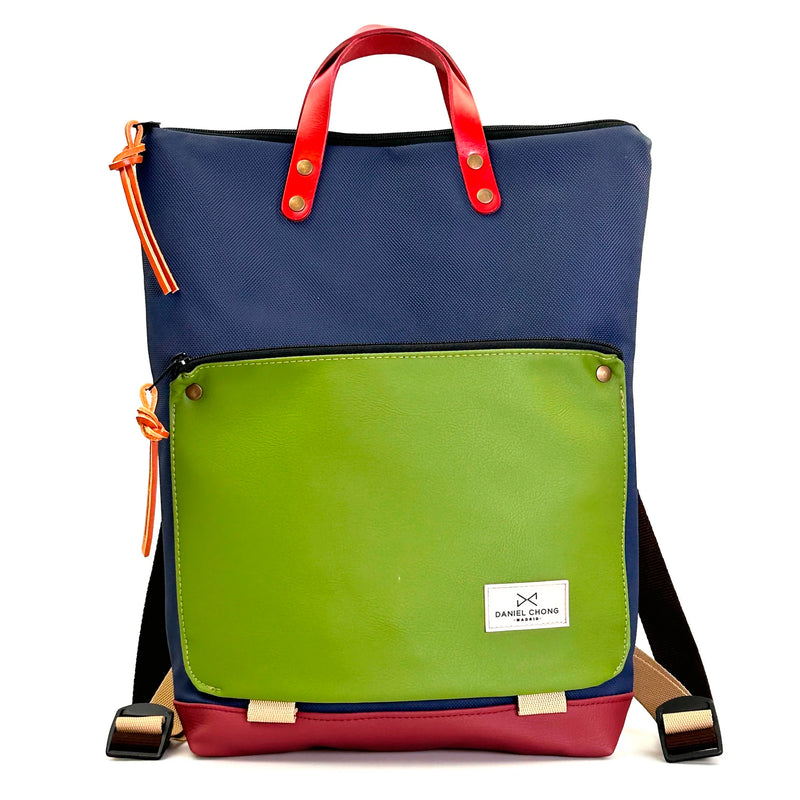 Mochila Book Holder Impermeable con bolsillo extra Daniel Chong - Azul con bolsillo verde