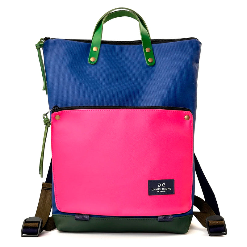 Mochila Book Holder Impermeable con bolsillo extra Daniel Chong - Azul con bolsillo fucsia