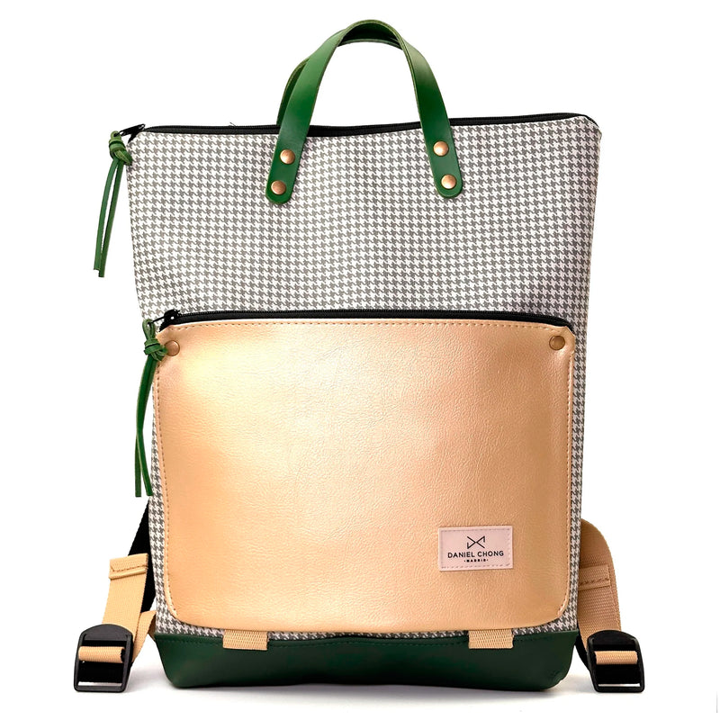 Mochila Book Holder Impermeable con bolsillo extra Daniel Chong - Pata de gallo con bolsillo dorado