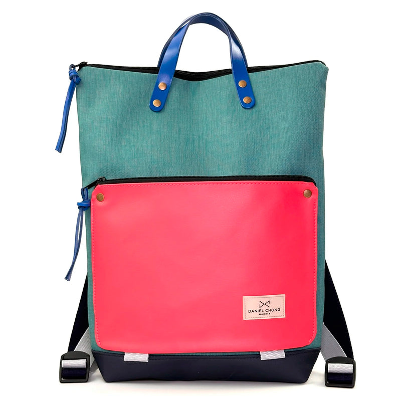 Mochila Book Holder Impermeable con bolsillo extra Daniel Chong - Turquesa con bolsillo fucsia