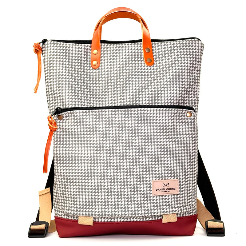 Mochila Book Holder Impermeable con bolsillo extra Daniel Chong - Pata de gallo gris