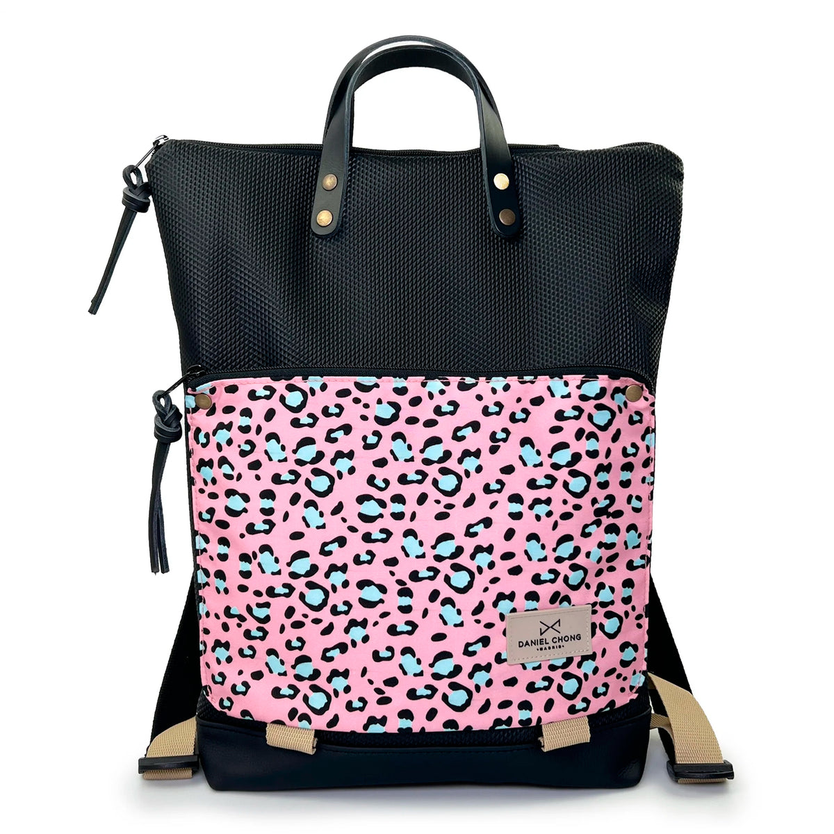 Mochila Book Holder Impermeable con bolsillo extra Daniel Chong - Negro con bolsillo animal print