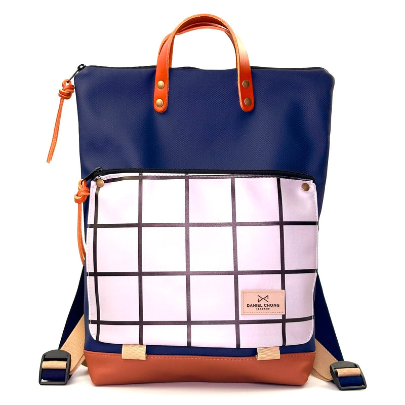 Mochila Book Holder Impermeable con bolsillo extra Daniel Chong - Azul con bolsillo cuadriculado