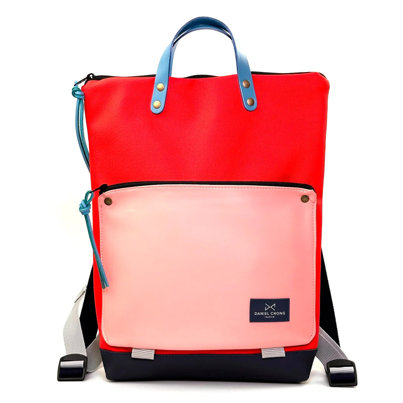 Mochila Book Holder Impermeable con bolsillo extra Daniel Chong - Rojo con bolsillo rosa