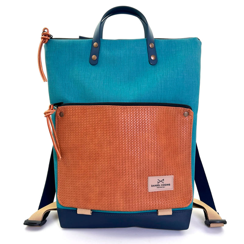 Mochila Book Holder Impermeable con bolsillo extra Daniel Chong - Turquesa con bolsillo marrón