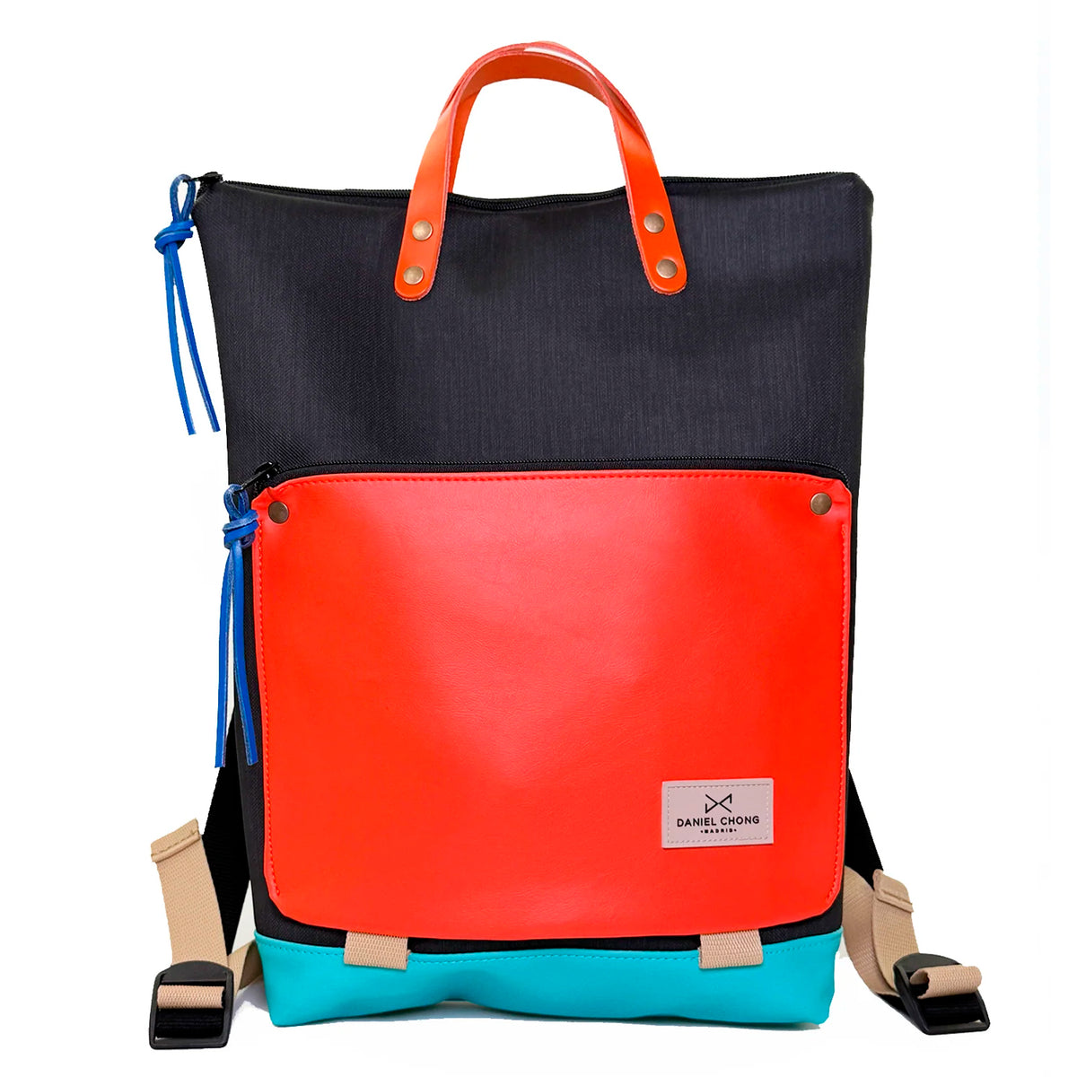 Mochila Book Holder Impermeable con bolsillo extra Daniel Chong - Negro con bolsillo rojo
