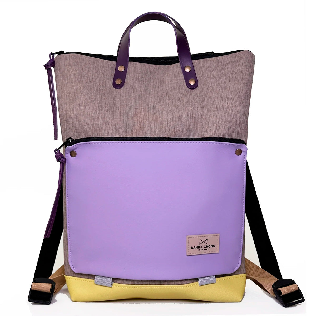 Mochila Book Holder Impermeable con bolsillo extra Daniel Chong - Gris con bolsillo lila