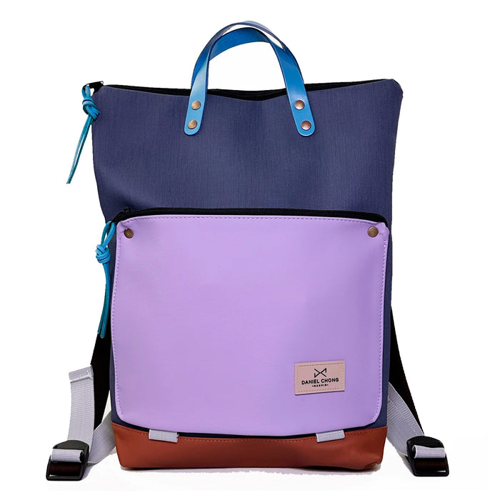 Mochila Book Holder Impermeable con bolsillo extra Daniel Chong - Azul con bolsillo lila