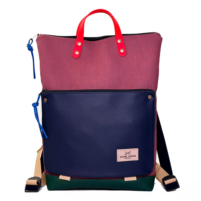 Mochila Book Holder Impermeable con bolsillo extra Daniel Chong - Color vino con bolsillo azul