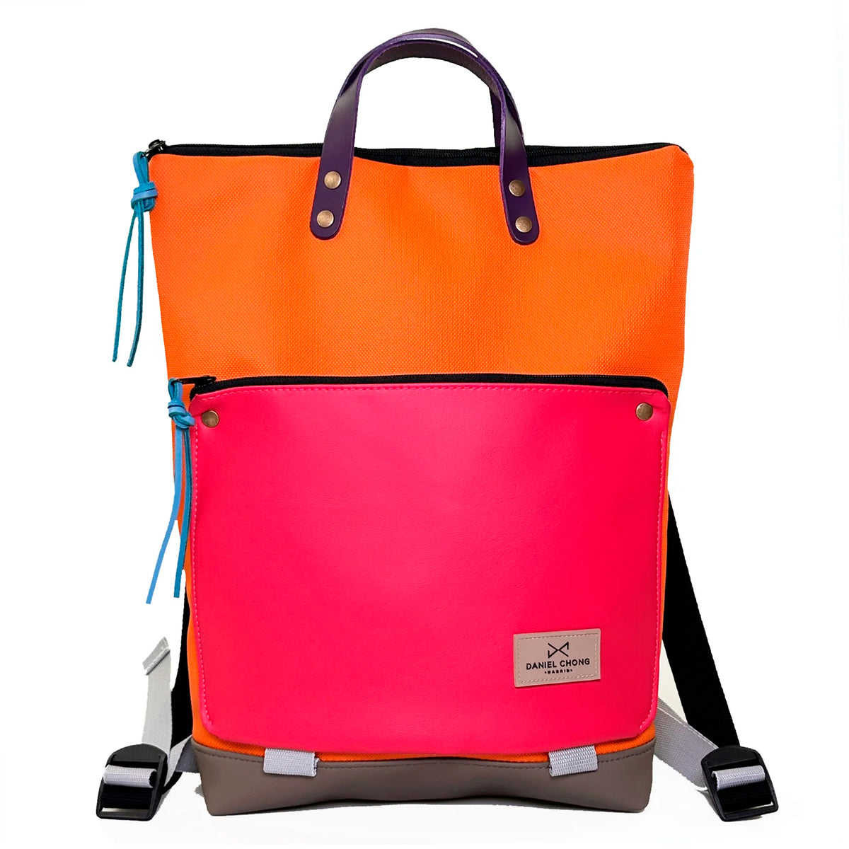 Mochila Book Holder Impermeable con bolsillo extra Daniel Chong - Naranja con bolsillo fucsia