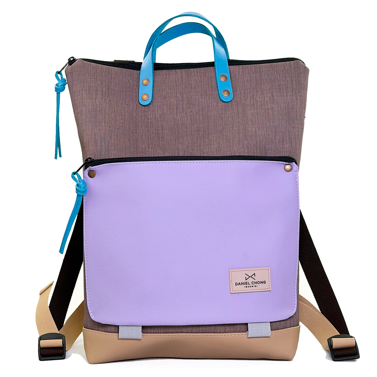 Mochila Book Holder Impermeable con bolsillo extra Daniel Chong - Gris con bolsillo lila