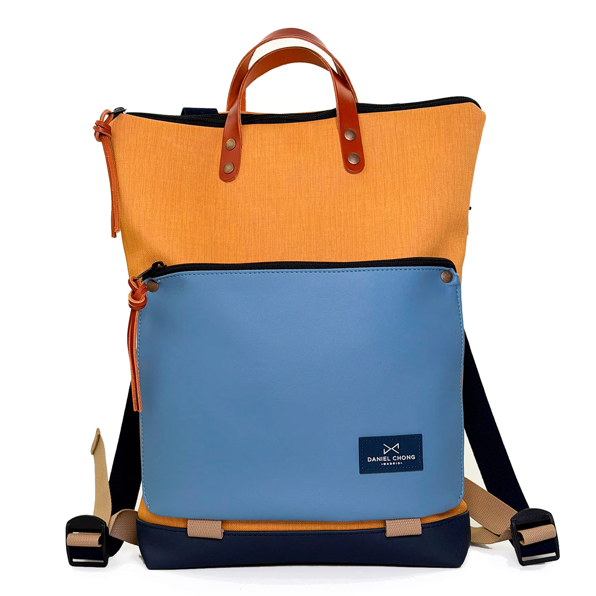 Mochila Book Holder Impermeable con bolsillo extra Daniel Chong - Mostaza con bolsillo azul
