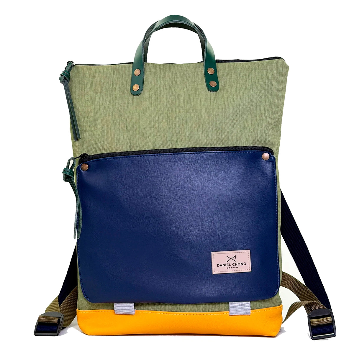Mochila Book Holder Impermeable con bolsillo extra Daniel Chong - Verde con bolsillo azul