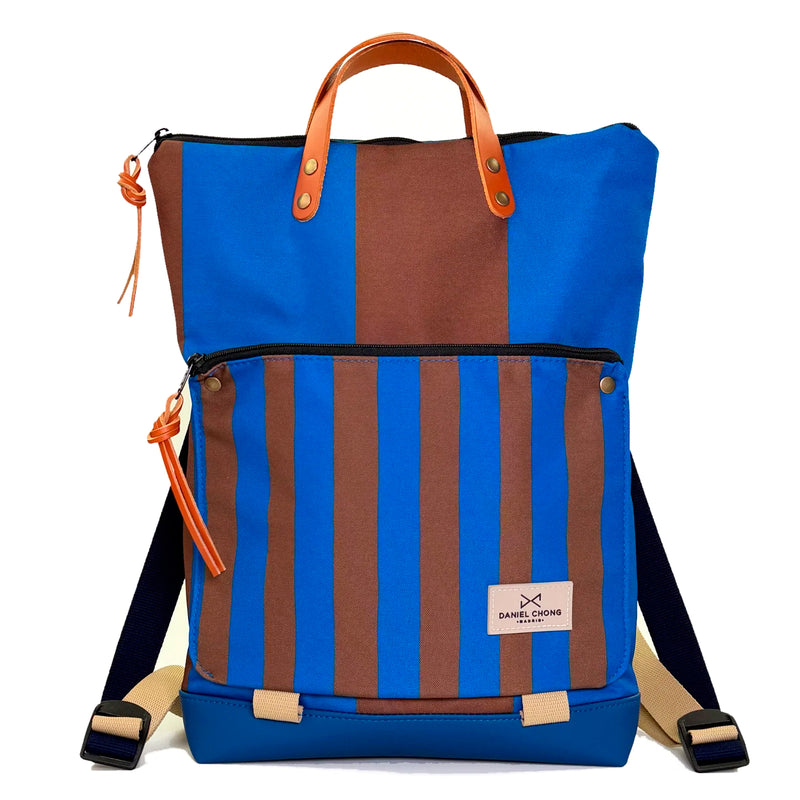 Mochila Book Holder Impermeable con bolsillo extra Daniel Chong - Graphic Edition Rayas Azul/Kaki