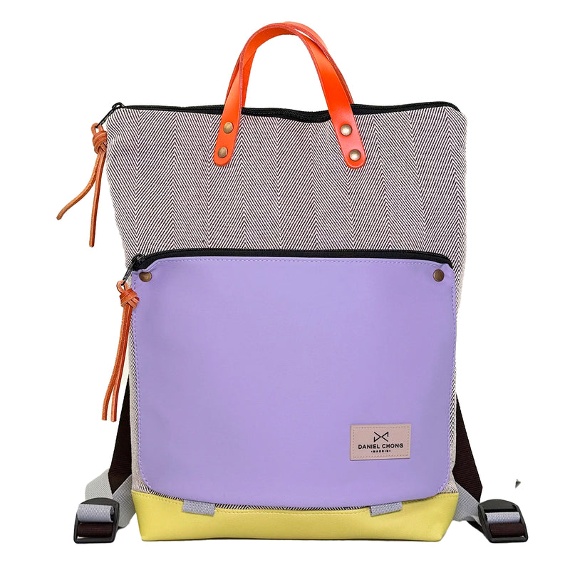 Mochila Book Holder Loneta con bolsillo extra Daniel Chong - Espiga con bolsillo lila