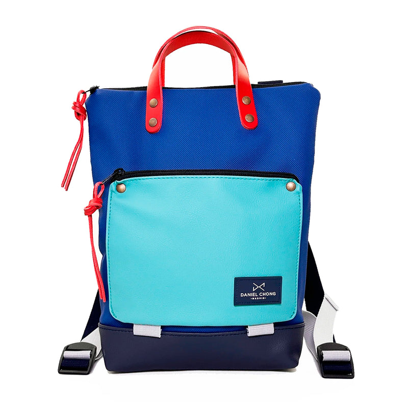 Mochila Mini Book Holder Impermeable con bolsillo extra Daniel Chong - Azul con bolsillo azul