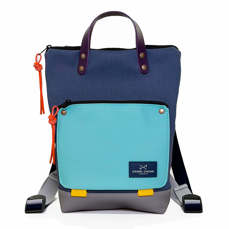 Mochila Mini Book Holder Impermeable con bolsillo extra Daniel Chong - Azul con bolsillo azul