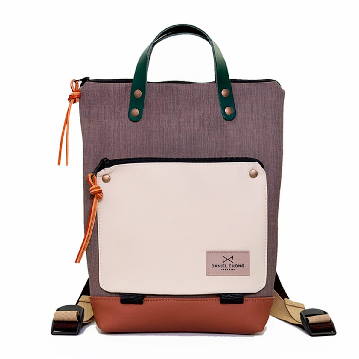Mochila Mini Book Holder Impermeable con bolsillo extra Daniel Chong - Gris con bolsillo beige