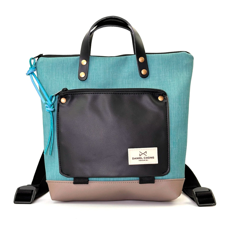 Mochila Mini Book Holder Cuadrada Impermeable con bolsillo extra Daniel Chong - Turquesa con bolsillo negro