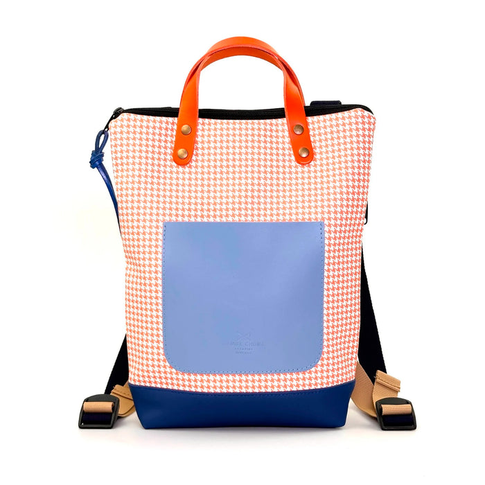Mochila Mini Impermeable con bolsillo extra Daniel Chong - Pata de gallo con bolsillo azul